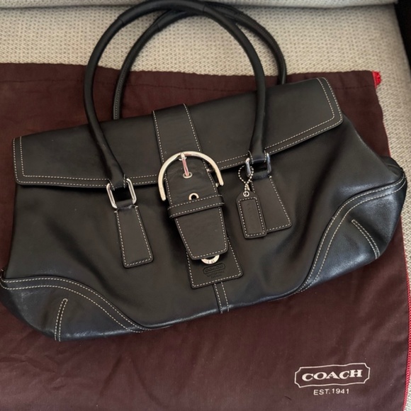Coach Hampton Soho Flap Handbag Purse 9550 Black Leather - Picture 1 of 17